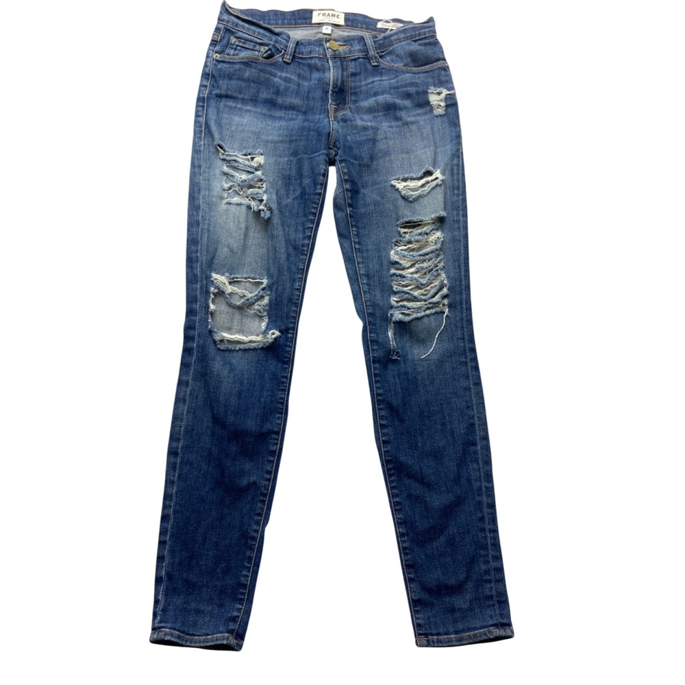 FRAME Le Skinny De Jeanne‎ Jeans Womens 28x28.5 Blue Distressed Stretch Denim